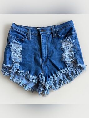 Vibrant Miu Distressed Frayed Hem Denim Shorts Size Large